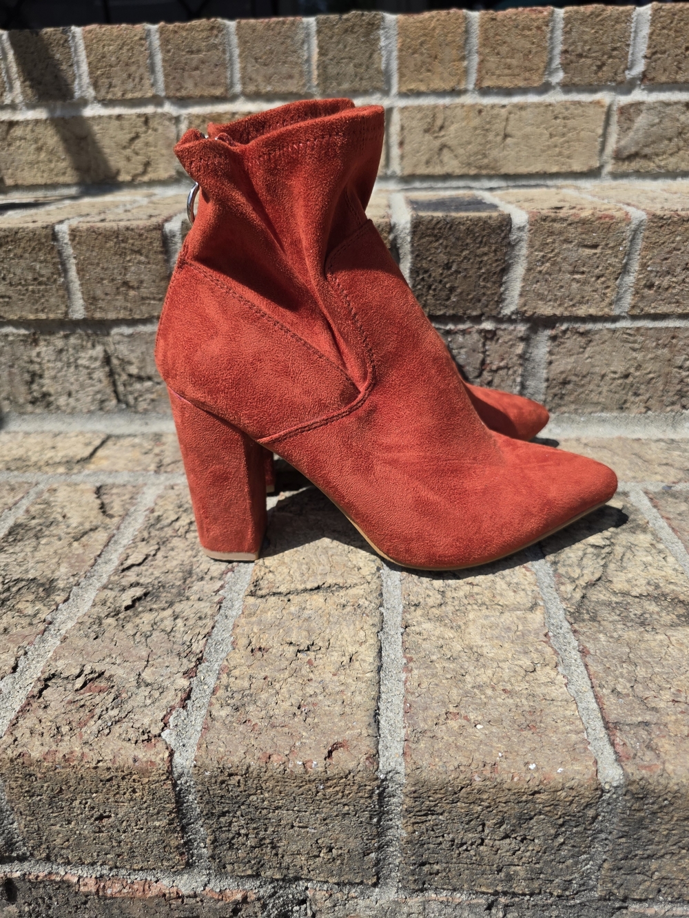 Women's Orange Suede Block Heel Ankle Boots Size 7.5
